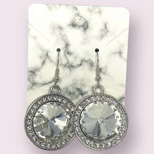 White Crystal Gem Silver Drop Earrings
